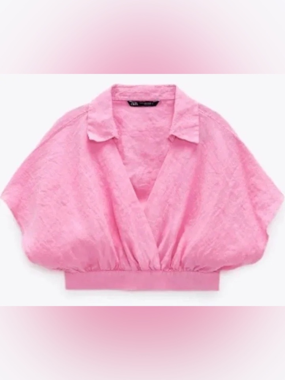Zara Bubblegum Pink Cropped Knot-Front Collared Top